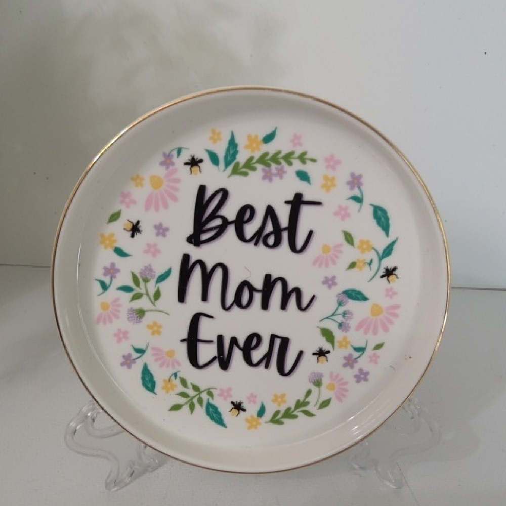 Fig & Fern Floral 'Best Mom Ever' Decorative Plate, NWOT